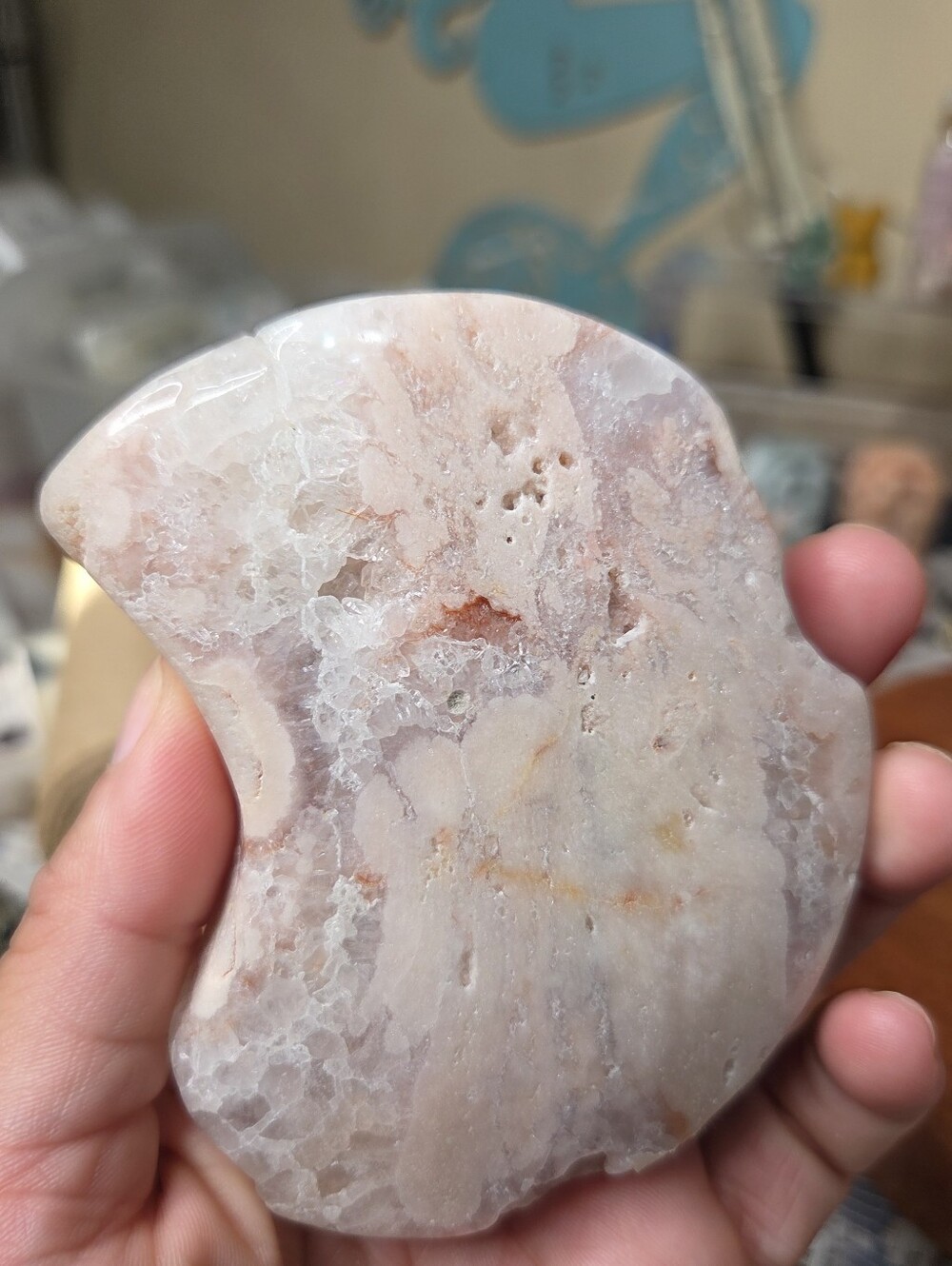 Pink Flower agate Moon 4 X 3 In (Self Love ) - Picture 4 of 5